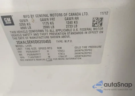 2013 GMC Terrain Sle-2 из США, поврежденный, VIN 2GKALSEK6D6200450